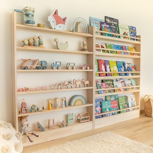 Set of 2 Montessori furniture: solid wood Montessori bookshelf and Montessori toy shelf. Wall book storage, toy storage for your kids&#39; room