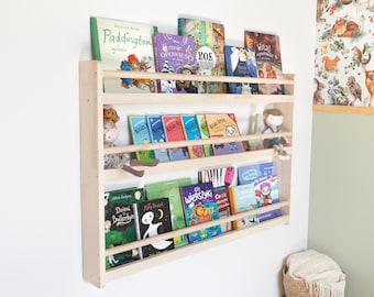 Kids Montessori bookshelf, wall wooden bookcase, Bücherregal, Nursery bookshelf, toddler book storage, kids room shelves, display cabinet