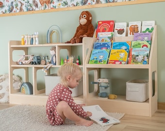 Montessori Wooden Toy Shelf & Bookshelf Set – Handmade Storage Furniture for Toddlers and Kids - a perfect addition to a playroom or nursery