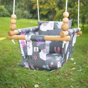 Grey LAMA Outdoor Garden Baby Swing Schaukel Balançoire   with playing beads | CE | Easter Baby Gift