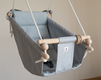 Baby Swing, Schaukel, Indoor Outdoor, Kinderschaukel, Balançoire, Fabric 2 in 1 Swing, Babygift, Babyshower Gift, Handmade Toy LIGHT GREY