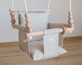 Baby Swing, Indoor Schaukel, Spielzeug, Balançoire, Fabric High Back Swing, Babygift, First Birthday Gift, Handmade Christening Gift NATURAL