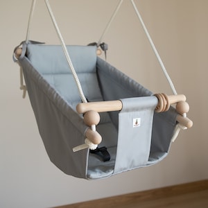 Baby Swing, Schaukel, Indoor Outdoor, Kinderschaukel, Balançoire, Fabric 2 in 1 Swing, Babygift, Babyshower Gift, Handmade Toy LIGHT GREY