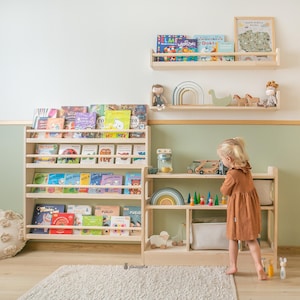 Set of 4 Montessori Shelves - Wooden Toy Shelf, Big Wall Bookshelf, Single-shelf hanging Bookshelf, Toy Shelf – Handmade Furniture for Kids