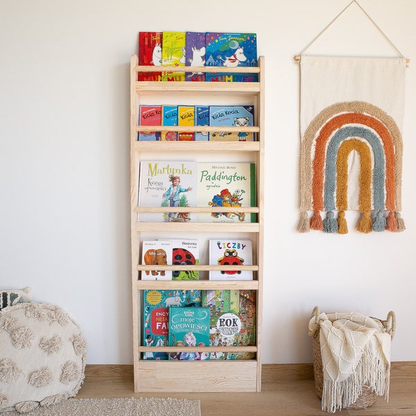 Étagère mince Montessori, étagère murale étroite, Bücherregal, étagère en bois pour enfants, rangement de livres, meubles de chambre d'enfants, étagère en bois de pin naturel