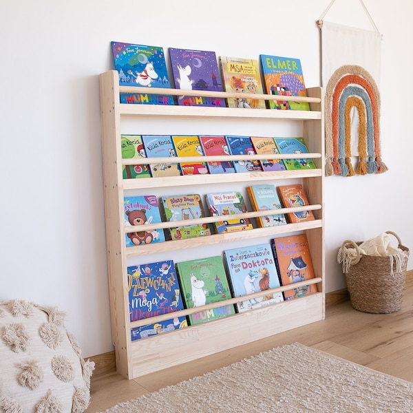 Wandmontierte Vitrine, Kinderzimmer-Bücherregal, Montessori-Bücherregal, Bücherregal, Bücheraufbewahrung, Kinderzimmermöbel, Etagere à livres