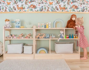 モンテッソーリおもちゃ棚、子供用収納、モダンなおもちゃ棚、合板棚