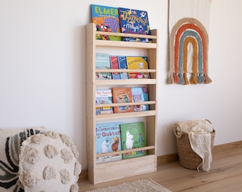 Smalle muur Montessori boekenplank, kinderboekopslag, Montessori meubels, Bücherregal, boekenkast, Peutermeubilair, Kinderkamerplank