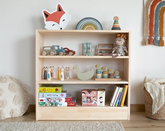 Étagère à jouets Montessori, Étagère pour enfants, Rangement de jouets, Spielzeugregal, étagères à jouets, Meubles pour enfants, Meubles pour chambre d'enfants, Bois de pin naturel