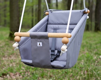 Baby Swing, Schaukel, Indoor Outdoor, Kinderschaukel, Balançoire, Fabric 2 in 1 Swing, Babygift, Babyshower Gift, Handmade Toy Dark Grey