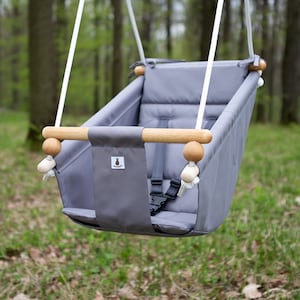 Baby Swing, Schaukel, Indoor Outdoor, Kinderschaukel, Balançoire, Fabric 2 in 1 Swing, Babygift, Babyshower Gift, Handmade Toy Dark Grey