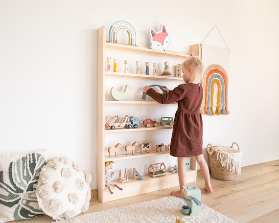 XXL Montessori Spielzeug Regal, Massiv Kiefernholz, Spielzeug Aufbewahrung, Spielzimmer Organisation, Möbel, Spielzeugschrank