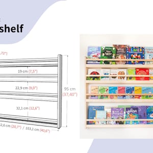 Kids Montessori bookshelf, wall wooden bookcase, Bücherregal, Nursery bookshelf, toddler book storage, kids room shelves, display cabinet 5. 4-Shelves