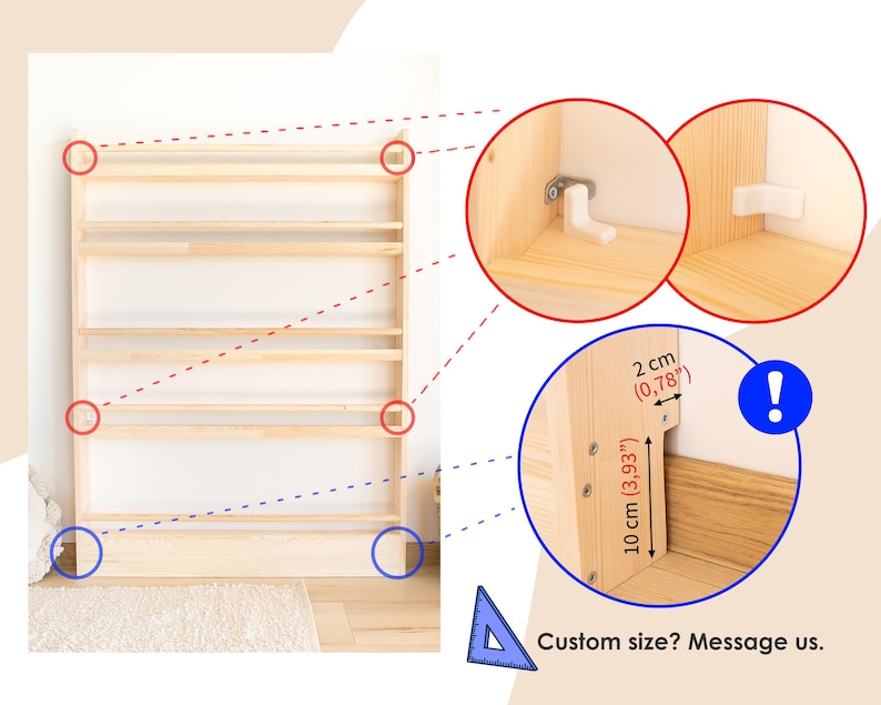 Wall-Mounted Wooden Bookshelf for Kids made of solid wood. Montessori-Inspired Front-Facing Book Display image 4