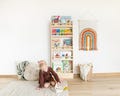 Slim Montessori kids bookshelf made of solid wood, Narrow wall shelf, Bücherregal, book storage