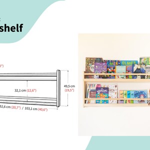 Flytande bokhylla för barn, Liten hängande Montessoribokhylla, Barnrumshyllor, Bokförvaring för småbarn, Väggbokhylla för barn, Bokhylla 2. 2-Shelves
