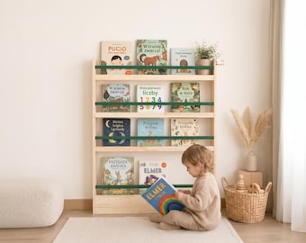 Montessori Wall Bookshelf for Kids, Front Facing Nursery Bookcase, Wooden Book Storage for Playroom