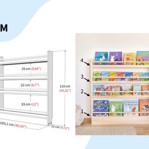 Wall-Mounted Wooden Bookshelf for Kids made of solid wood. Montessori-Inspired Front-Facing Book Display M