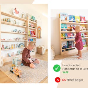 Wall-Mounted Wooden Bookshelf for Kids made of solid wood. Montessori-Inspired Front-Facing Book Display image 5