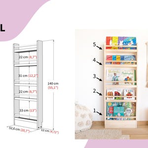 Wall-Mounted Wooden Bookshelf for Kids made of solid wood. Montessori-Inspired Front-Facing Book Display L