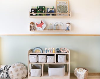 モンテッソーリ棚3個セット、正面向き本棚、おもちゃ棚、マッチした