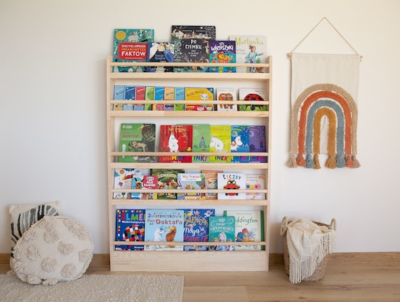 Kinder Bücherregal Weiß Mit 6 Taschen - 132x30x69cm Regal Für Kinderzimmer Mit Stauraum