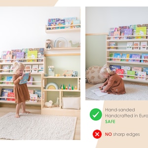 Kids Montessori bookshelf, wall wooden bookcase, Bücherregal, Nursery bookshelf, toddler book storage, kids room shelves, display cabinet image 5