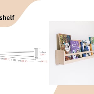 Kids Montessori bookshelf, wall wooden bookcase, Bücherregal, Nursery bookshelf, toddler book storage, kids room shelves, display cabinet 1. 1-Shelf