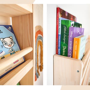 Wall-Mounted Wooden Bookshelf for Kids made of solid wood. Montessori-Inspired Front-Facing Book Display image 6