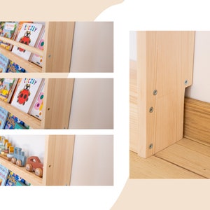 Slim Montessori bookshelf, Narrow wall shelf, Bücherregal, wooden shelf for kids, book storage, Kids room furniture, Natural pine wood shelf image 5