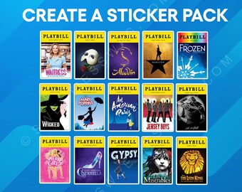Five Broadway PlayBill Laptop Sticker Pack, Water Bottle, Waterproof