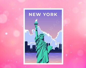 Colorful Statue of Liberty NYC Waterproof Vinyl Laptop Bottle Sticker