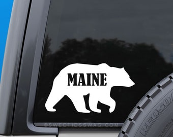 Maine Bear White Vinyl Car Window Decal, Waterproof, Outdoor Ready