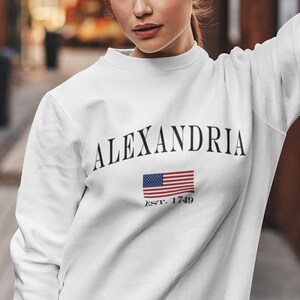 Alexandria Virginia Unisex Sweatshirt | Alexandria Virginia Vintage Style American Flag Crewneck Sweatshirt | Alexadria Shirt