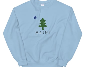 Felpa unisex del Maine / Felpa girocollo con bandiera del Maine in stile vintage del 1901 / Regalo del Maine / Abbigliamento del Maine / Bandiera dello Stato / Maglietta del Maine