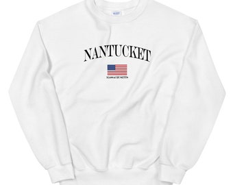 Nantucket Unisex Sweatshirt | Nantucket Massachusetts American Flag Sweatshirt | Nantucket Crewneck | Massachusetts Gift | Nantucket Shirt