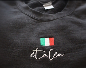 Italia Embroidered Vintage Style Unisex Sweatshirt | Italia Italy Flag Long Sleeve | Italia Gift | Italia Shirt