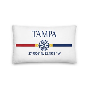 Tampa Florida Nautical Throw Pillow | Tampa Latitude Longitude Pillow | Tampa Flordia Gift | Home Decor | Florida Decor | Home and Living