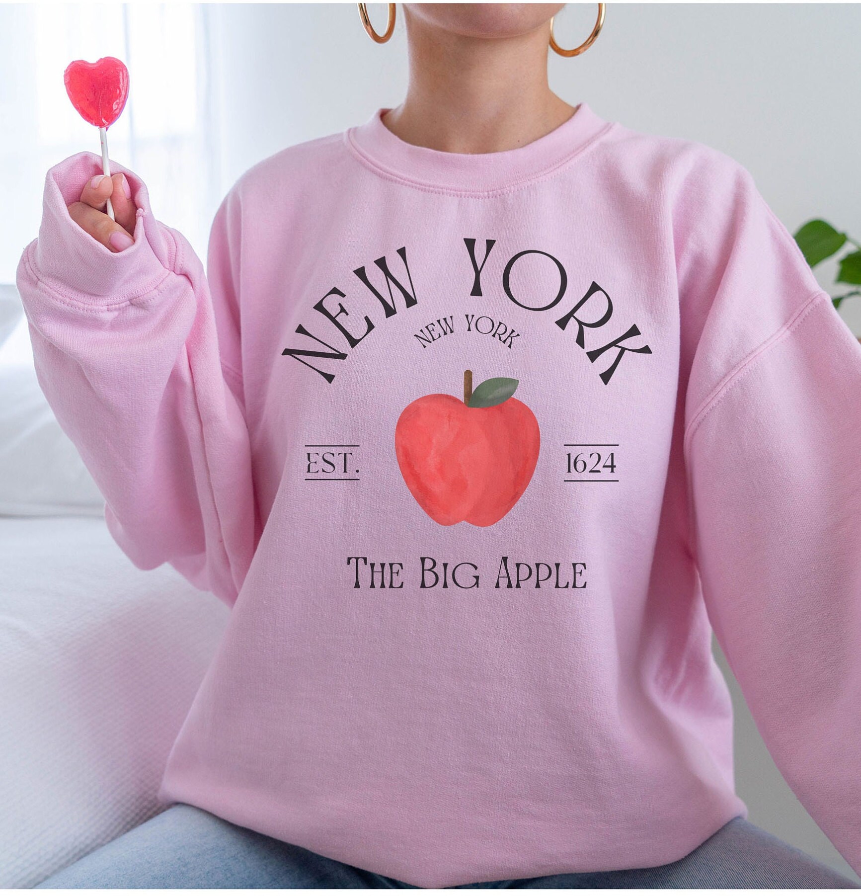 New York Big Apple Sweatshirt, Empire State Crewneck, Unisex New York Big Apple Sweatshirt, Empire State Crewneck, Unisex