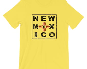 New Mexico Flagge Vintage Style Kurzarm Box Unisex T-Shirt | New Mexico Box Buchstabe Shirt | New Mexico Flagge Shirt | New Mexico Geschenk