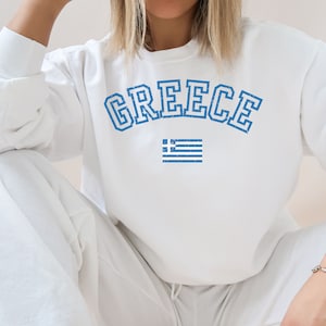 Griechenland Varsity Letter Leichter Rundhalsausschnitt Griechische Flagge Sommer Pullover Sweatshirt Relaxed Fit