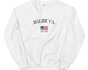 Malibu California Vintage Style Unisex Sweatshirt | Malibu Ca. American Flag Shirt | Malibu Gift | California Gift | Malibu Beach Shirt