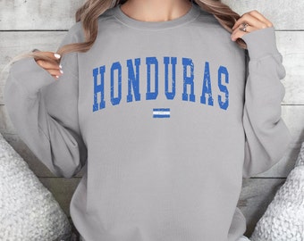 Sweat-shirt universitaire Honduras, grandes polices, lettre universitaire, couleurs confortables, pull à col rond