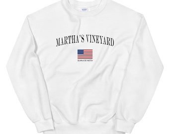 Martha's Vineyard Unisex Sweatshirt | Martha's Vineyard Vintage Style American Flag Crewneck Sweatshirt | Massachusetts Shirt