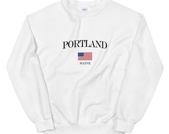 Portland Maine tröja | Portland Maine amerikansk flagga unisex rund hals | Portland Maine skjorta | Portland ME | Portland Maine gåva
