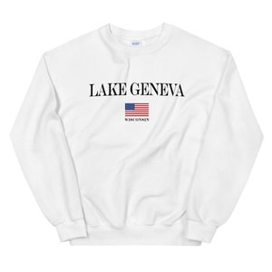 Lake Geneva Wisconsin American Flag Unisex Sweatshirt | Lake Geneva WI Shirt | Lake Geneva Gift  Souvenir | 4th of July Shirt