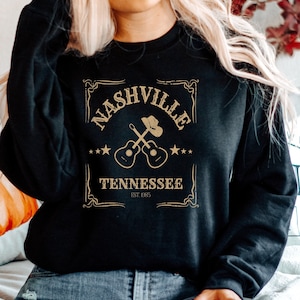 Moletom Nashville Tennessee: Gola redonda estilo guitarra vintage