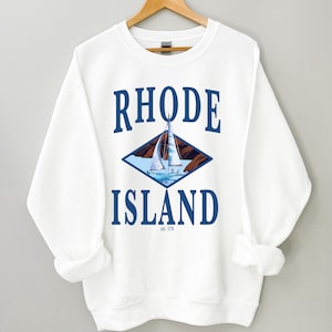 Rhode Island Sailing Sweatshirt, Unisex Coastal Crewneck, New England Long Sleeve Pullover, Cozy Jumpler, Large Font Design