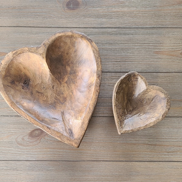 Mini Hand Carved Wooden Heart- Rustic - Wholesale dough bowls - Valentines Day