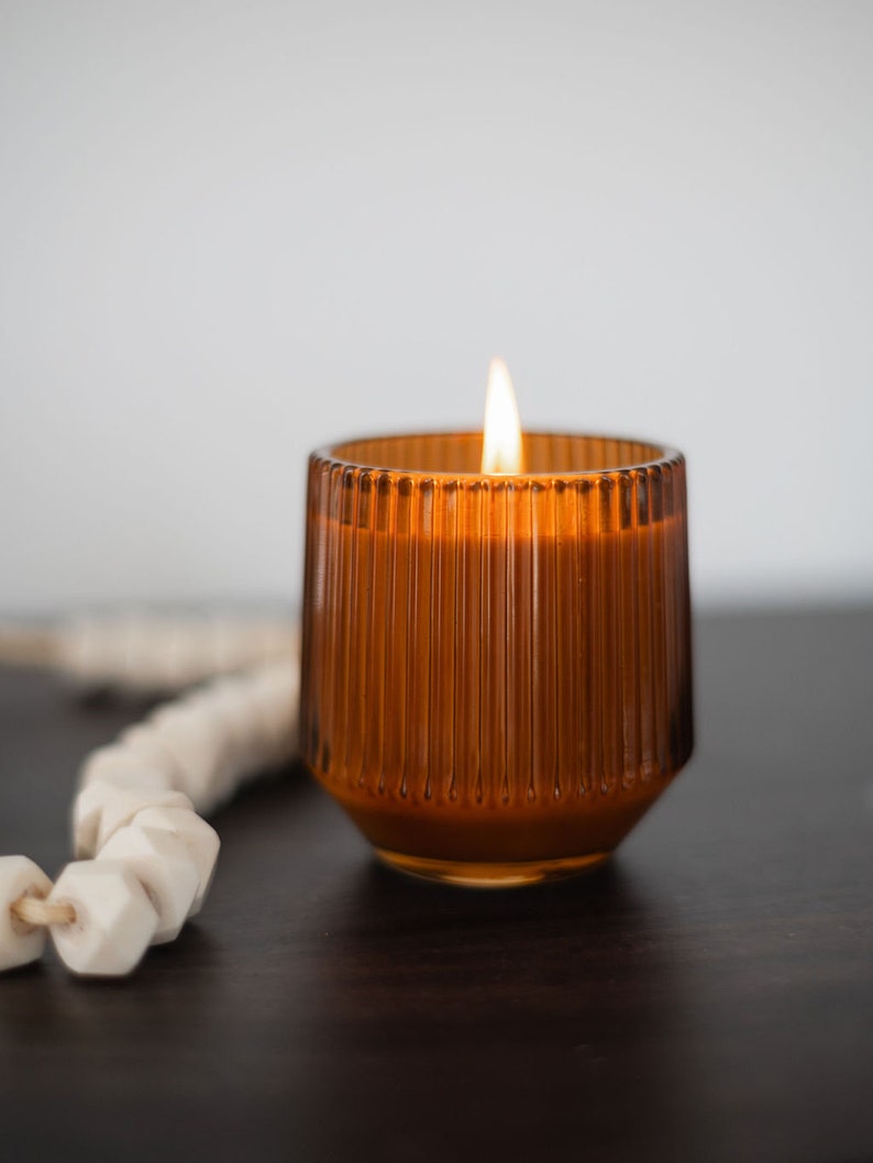 Ribbed Retro Classic Scents Amber Jar Soy Wax Candle image 1